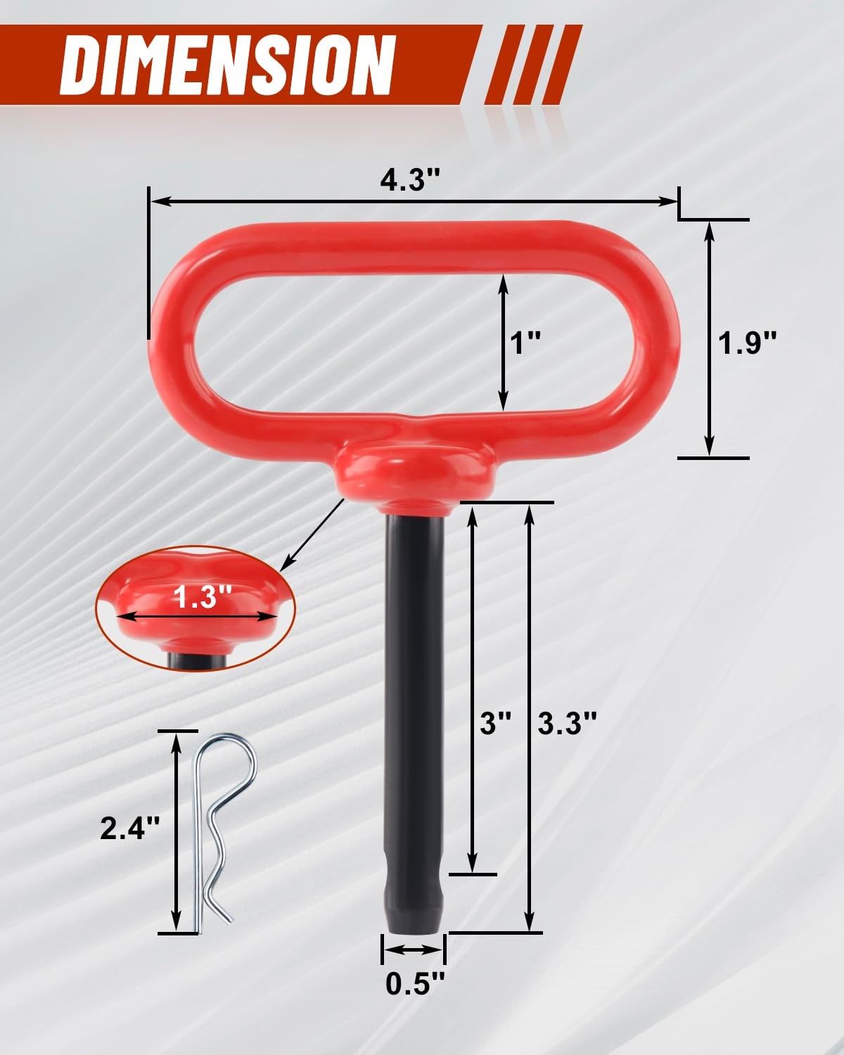 EilxMag 2Pack Hitch Pin, 1/2 x 3 Inch Trailer Pin with Clip 2-Pack, RED