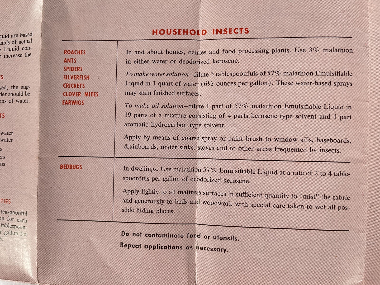 Malathion Insecticides Growers Guide booklet VTG Full 17×13″ Spray & Dust Chart