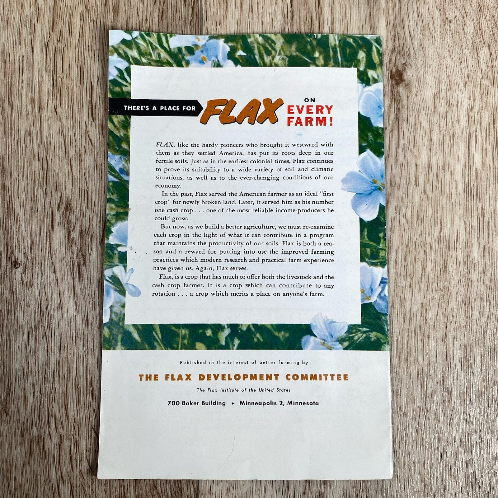 Vintage Flax Growers Brochure The Flax Development Committee, Institute of USA