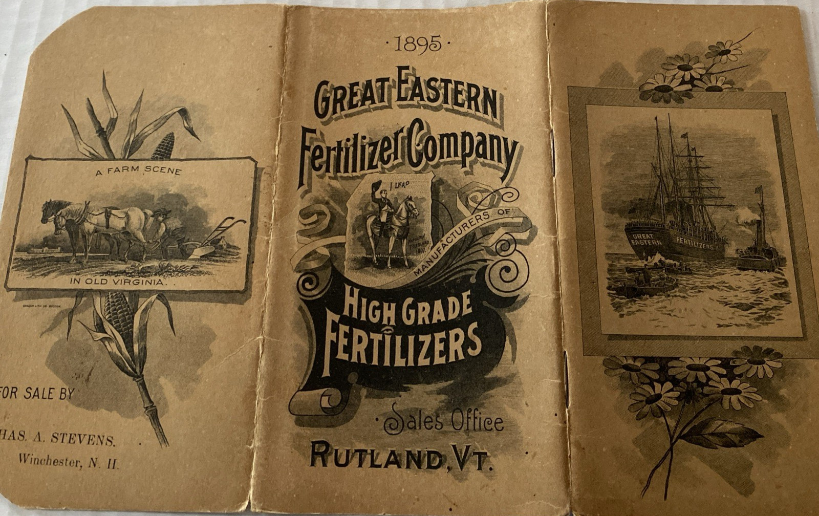 Great Eastern Fertilizer Co. Sales Office Pocket calendar 1895 SC illustrated