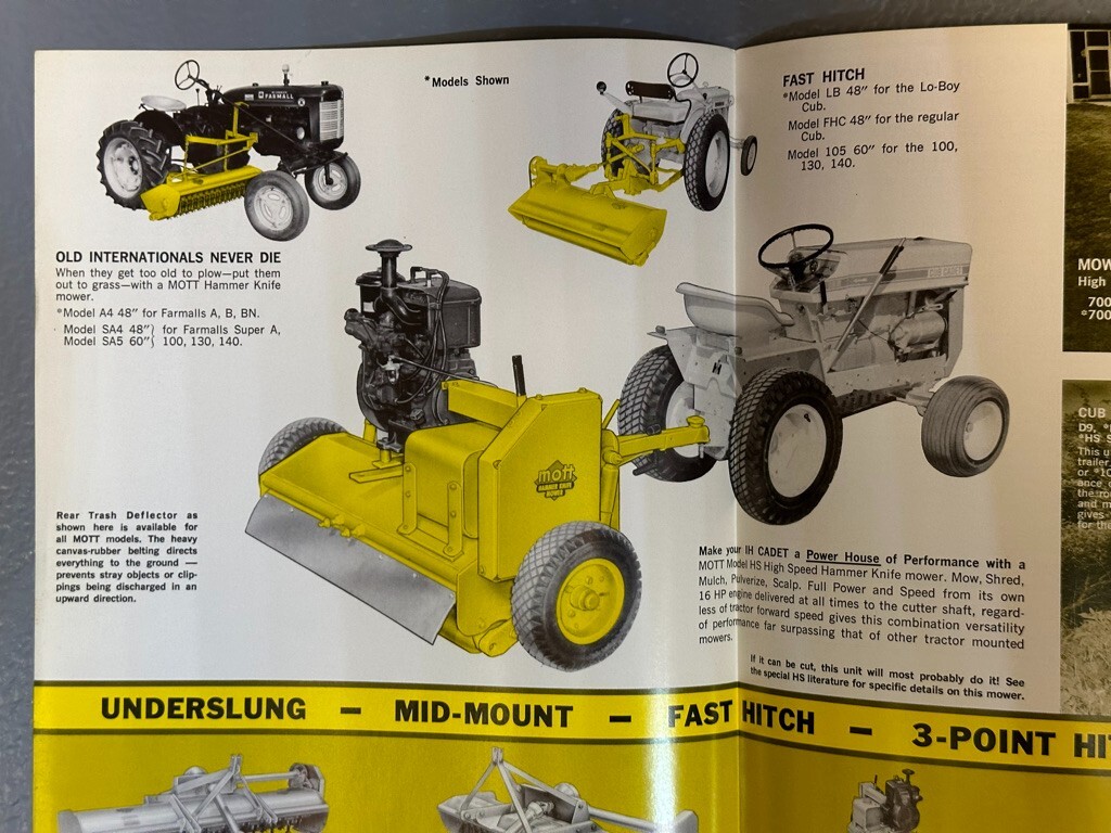 1970s MOTT MOWERS – INTERNATIONAL HARVESTER TRACTOR CUB Farm Advertise Brochure