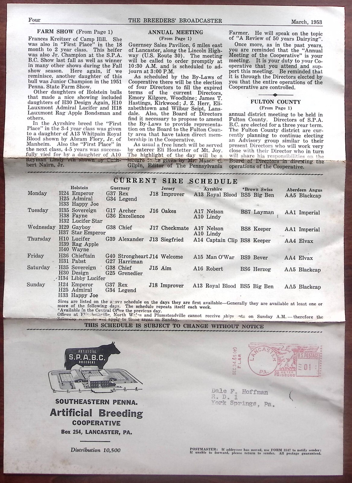 1953 THE BREEDERS’ BROADCASTER MARCH CATTLE S.P.A.B.C. BREEDERS NEWSLETTER Z6543