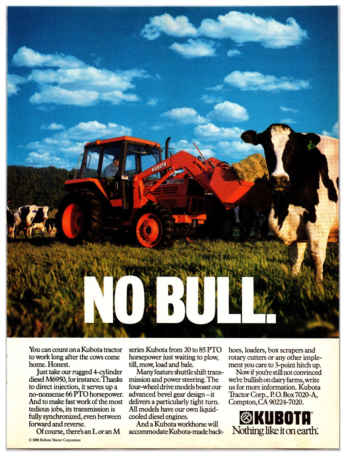 Vintage 1988 Kubota Tractors and Loaders – Original Print Ad (8in x 11in)