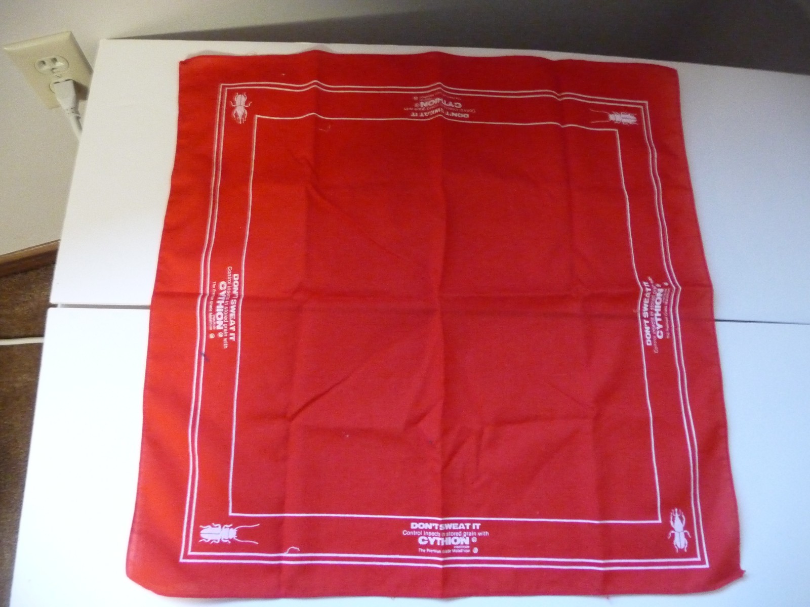 CYTHION SCARF RED WHITE CLOTH DON’T SWEAT IT Hanky Do-Rag AGRICULTURE PROMO.