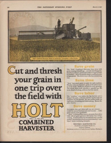 1927 HOLT HARVESTER TRACTOR CATERPILLAR FARM MACHINE AGRICULTURE AD 10304