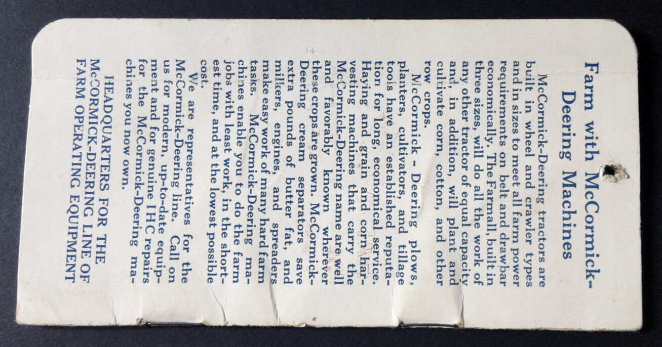 McCormick Deering Farm Machine and Implements Notebook 1934 35 Lebanon Hardware