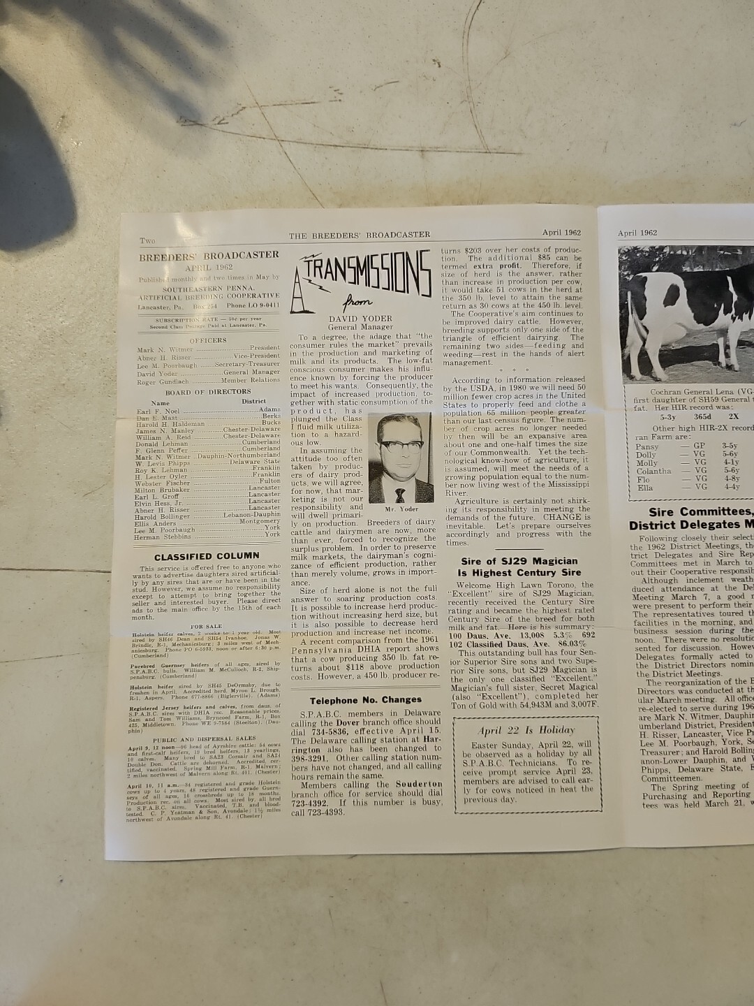 THE BREEDERS’ BROADCASTER April 1962 CATTLE S.P.A.B.C. BREEDERS NEWSLETTER