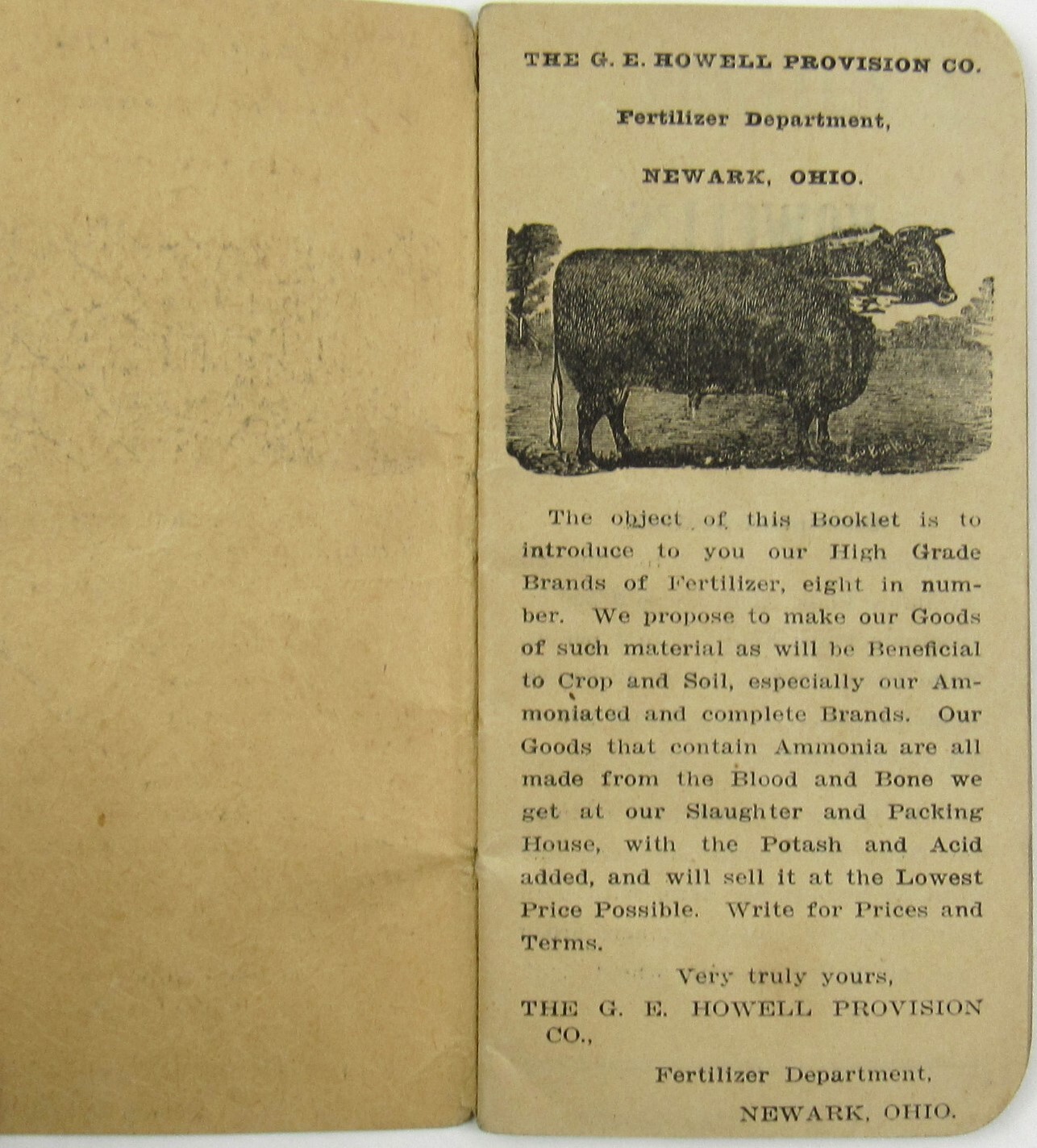 1909 George Howell Fertilizer Provisions Newark OH Animal Tankage Skull Notebook