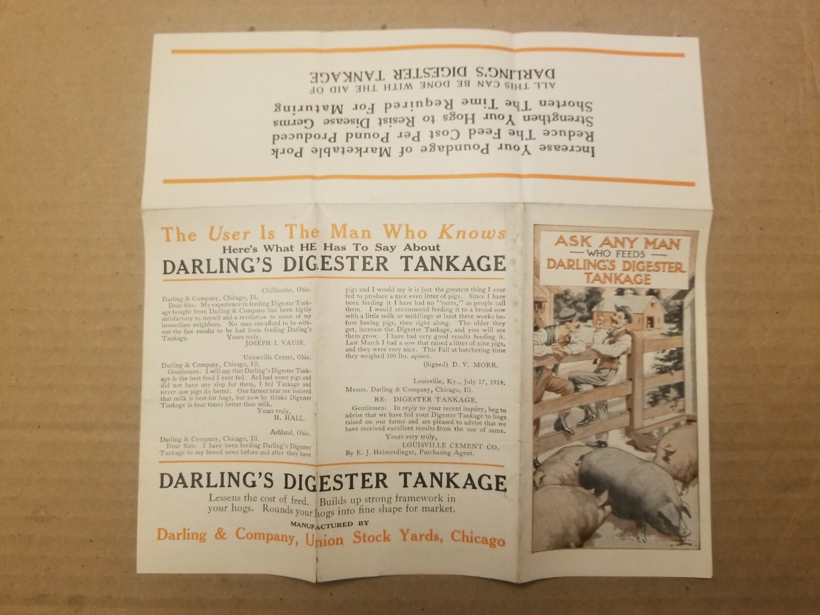 VINTAGE AGRICULTURE BROCHURE. DARLING’S DIGESTER TANKAGE.