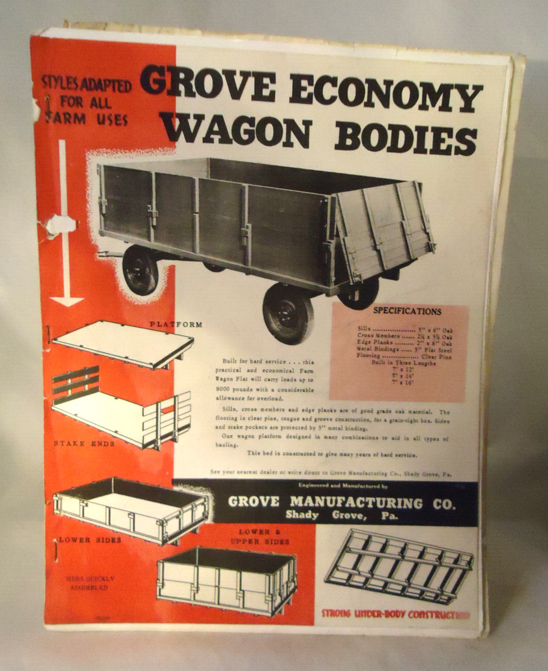 1950’S GROVE MANUFACTURING FARM WAGON CATALOG 9 PAGES