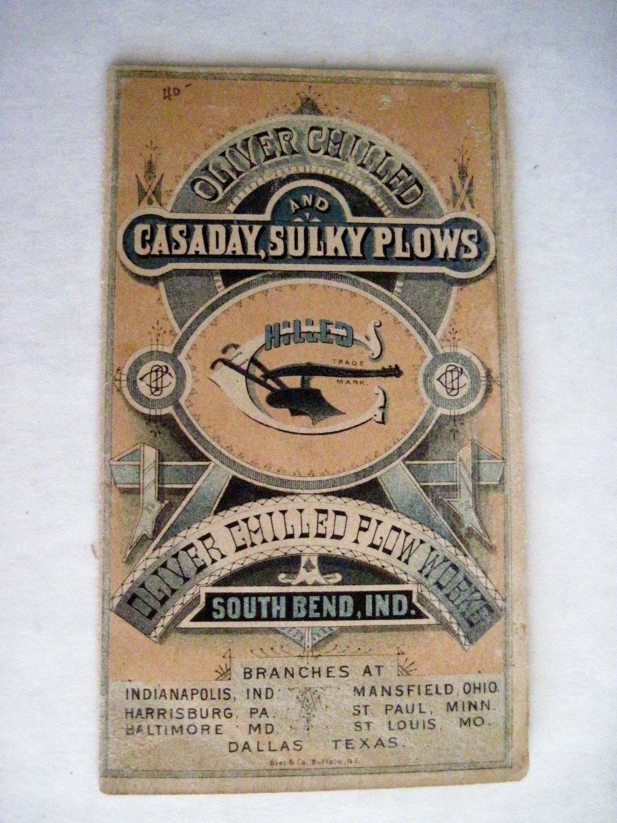 Victorian Trade Card for “Casaday, Sulky Plows” w/ Horse Drawn Plow *