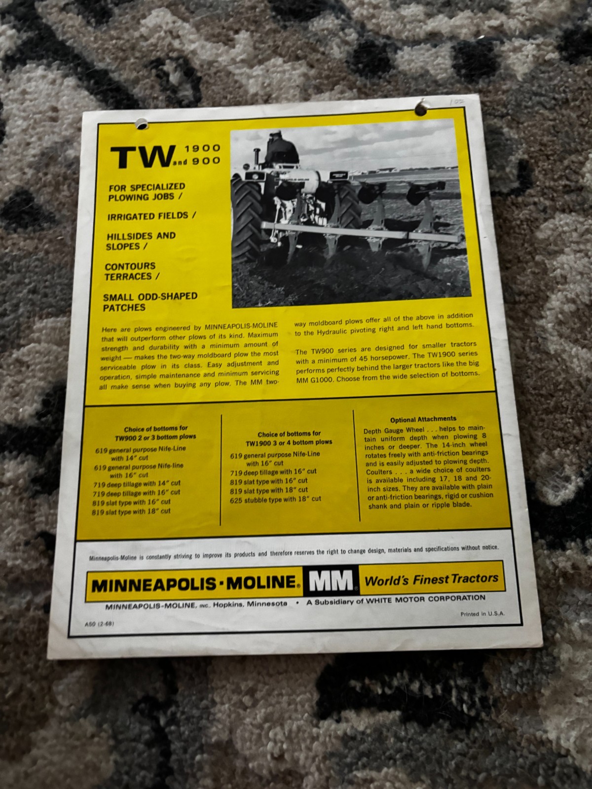 Minneapolis Moline 1900 900 Two Way Mold Board Plows Brochure DCPA26
