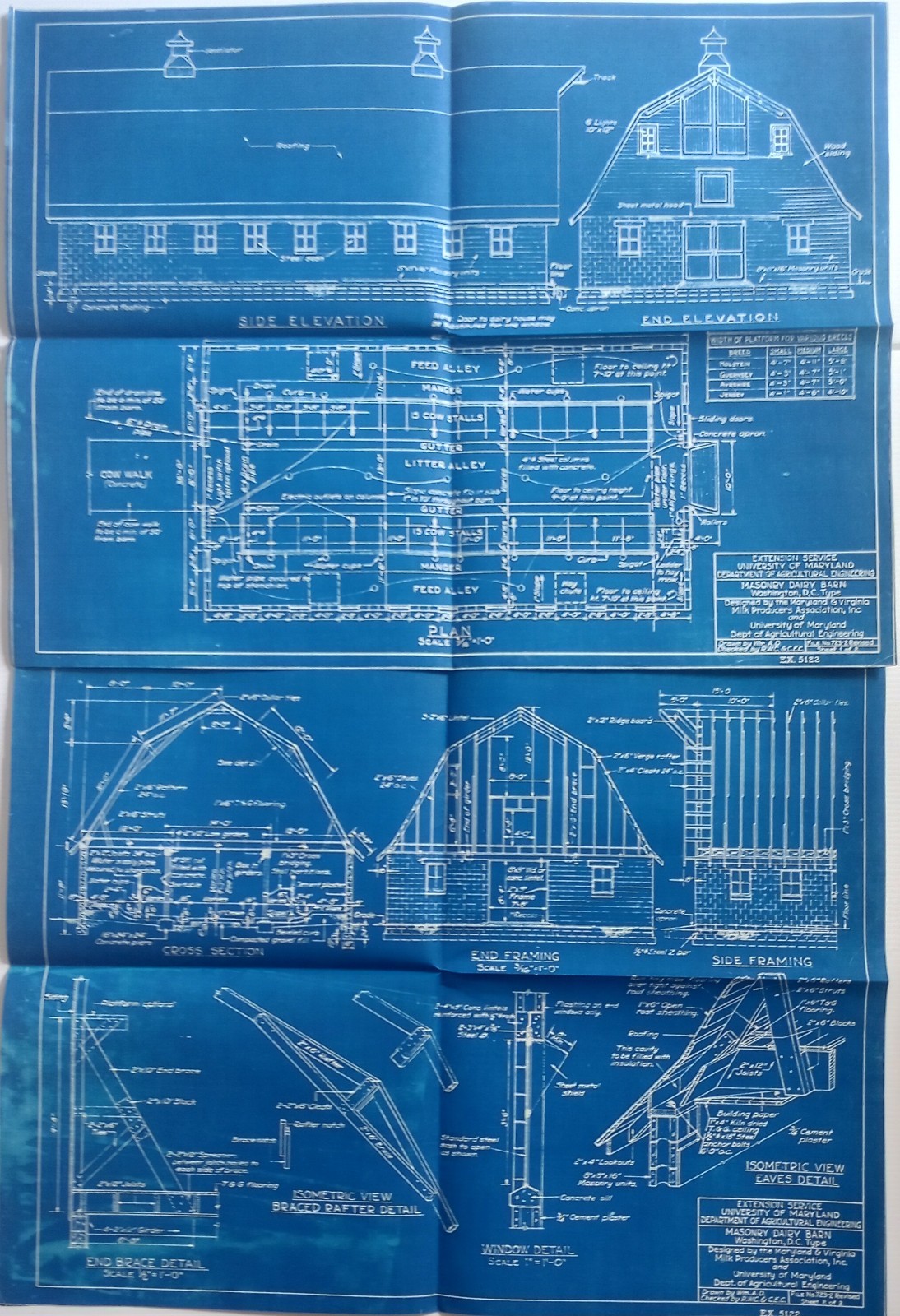 1940′-50’s Dairy Barn And Dairy Houses Actual Blue Prints 2 Houses & Both Barn