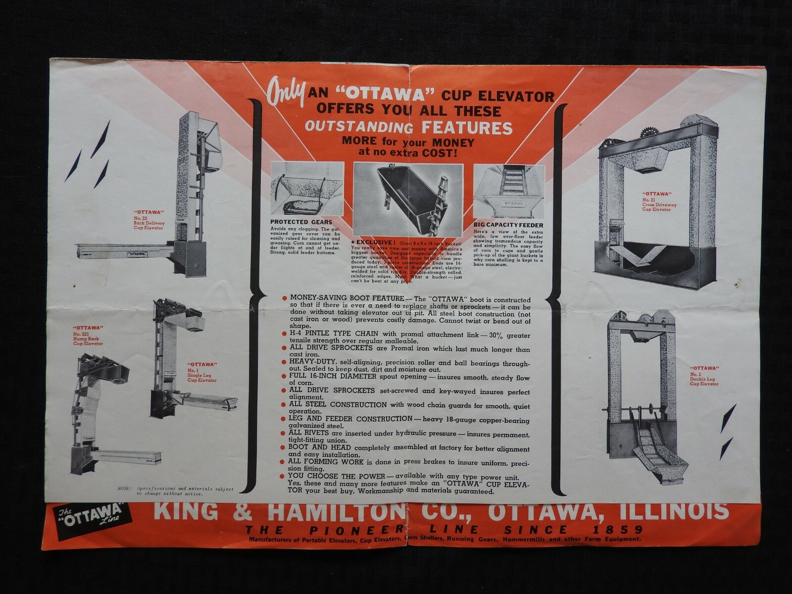 1950’s “OTTAWA BIGGEST CAPACITY GRAIN CUP ELEVATOR” FOLD-OUT POSTER BROCHURE IL