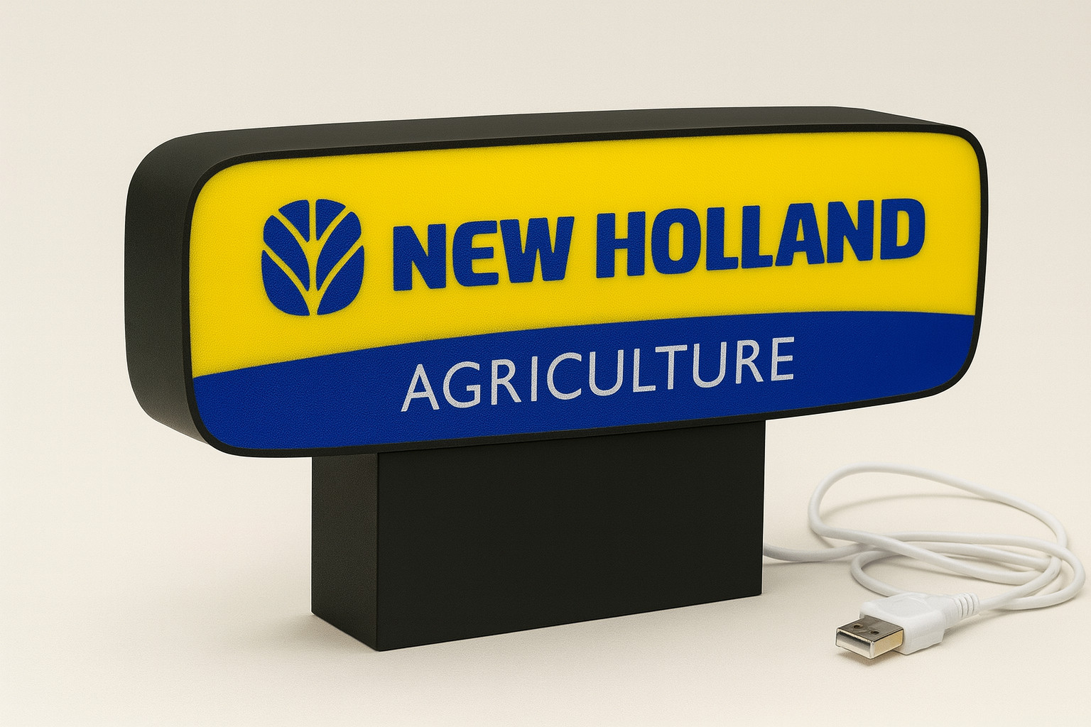 Lighted New Holland Agriculture Sign – 9″ Wide – Farm Equipment Advertising