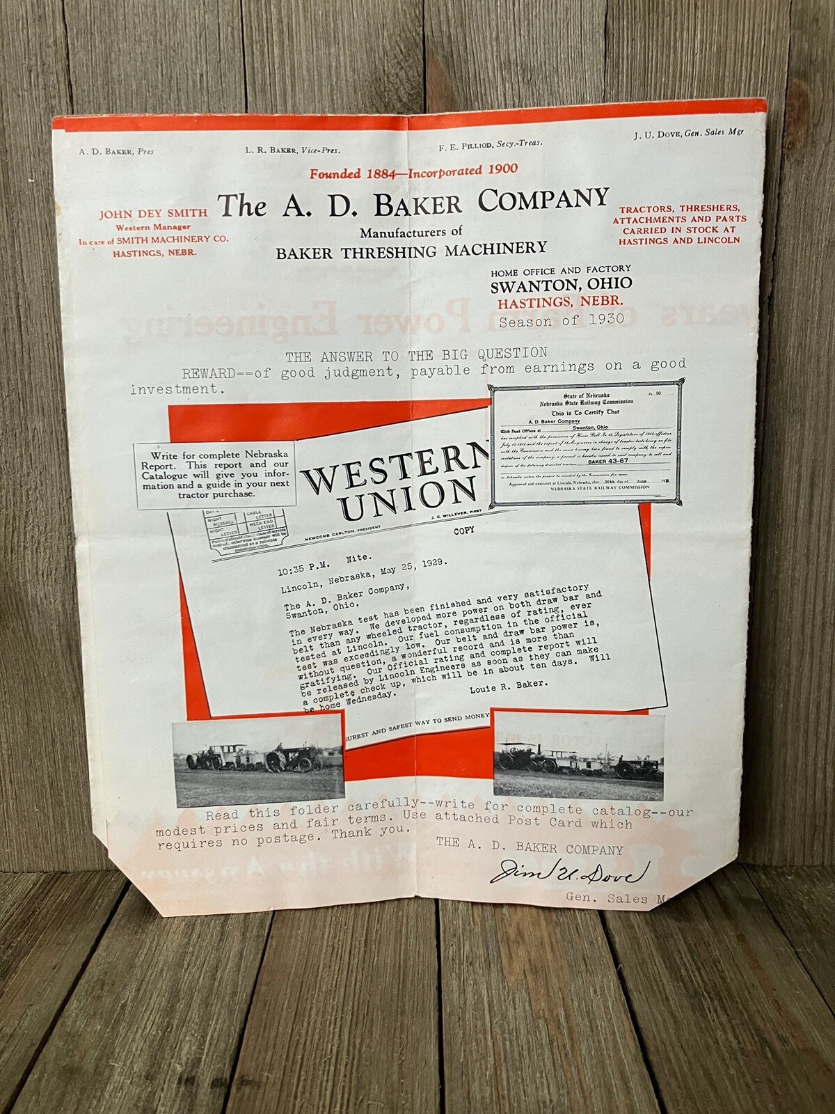 Vintage Advertisment Baker Line Agricultural Equipment Brochure