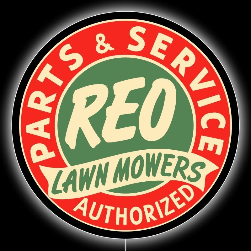 REO Lawn Mowers Parts & Service NEW LED Hanging Lighted Sign: 36″ Dia. Round