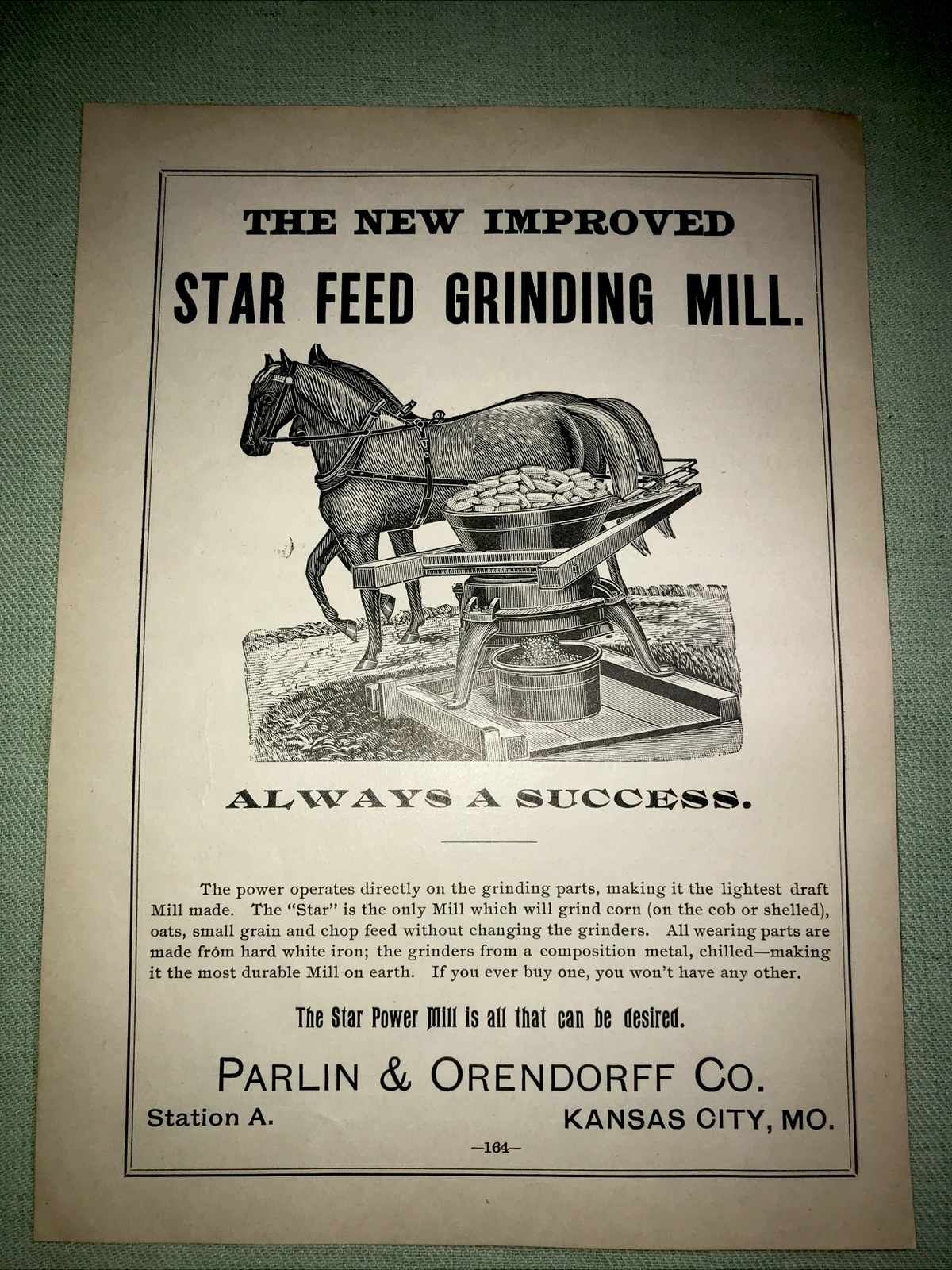 1898 Star Feed Grinding Mill Farm Advertising – Kansas City – Missouri