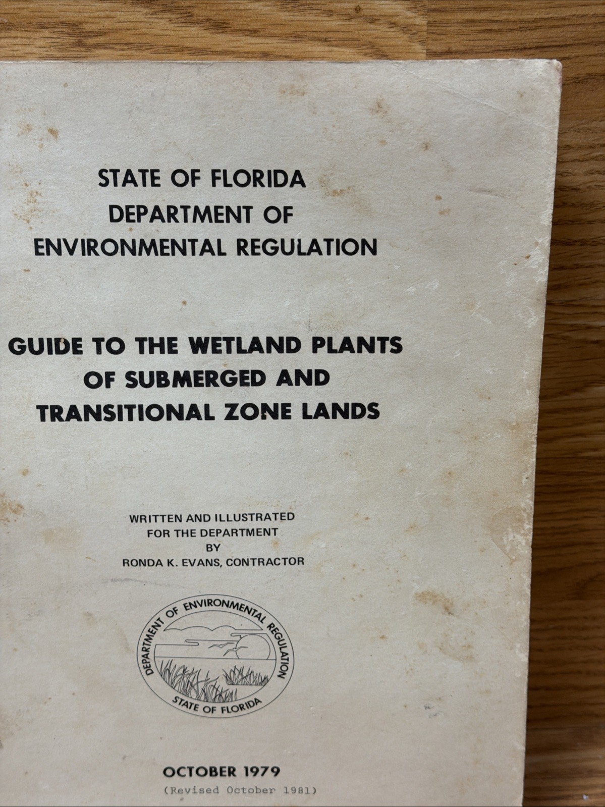 1979 State Of FL Dept Of Environmental Regulation Guide To Wetland Plants Manual