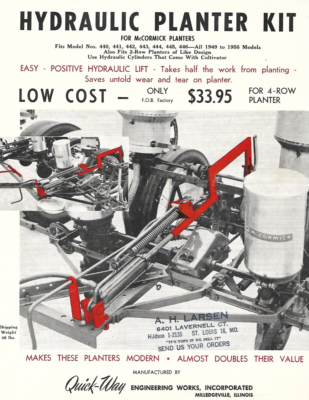 Farm Equipment Ad – Quick-Way – Hydraulic Kit for McCormick Planters (F8530)