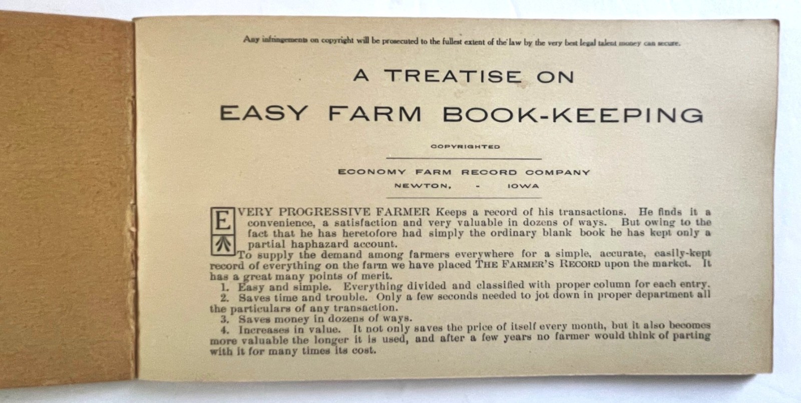 1940s A Treatise on Easy Farm Bookkeeping Ottawa IL Farmer’s Record