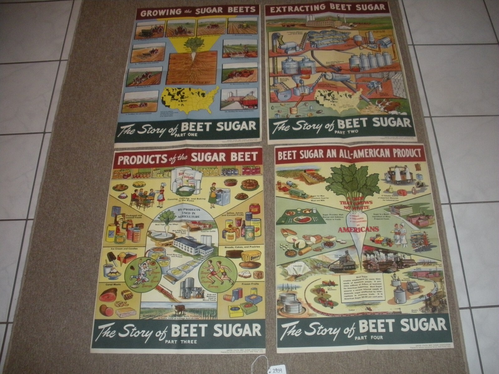Rare Vintage 1950’s? Extracting STORY Beet Sugar food Factory COMPLETE SET OF 4