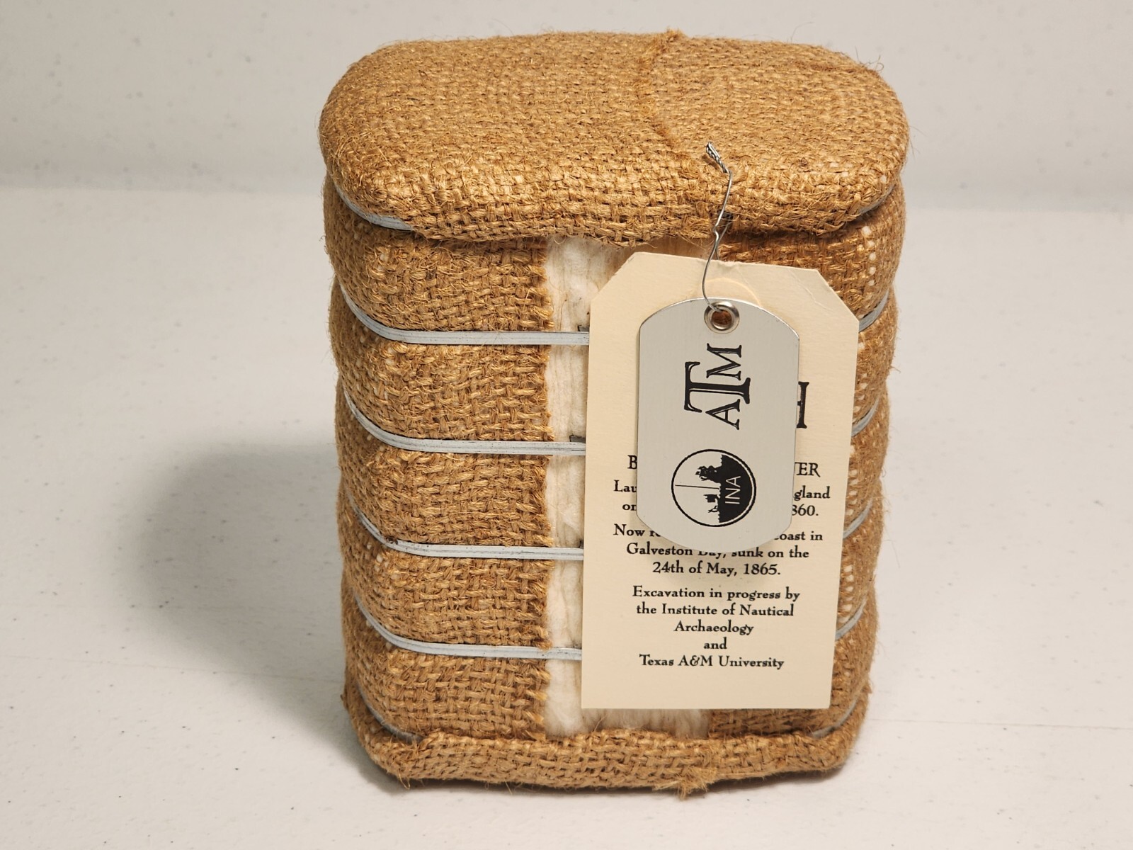 VTG Texas Mini Cotton Bale Souvenir 5″ Nautical Archaeology Program & TEXAS A&M