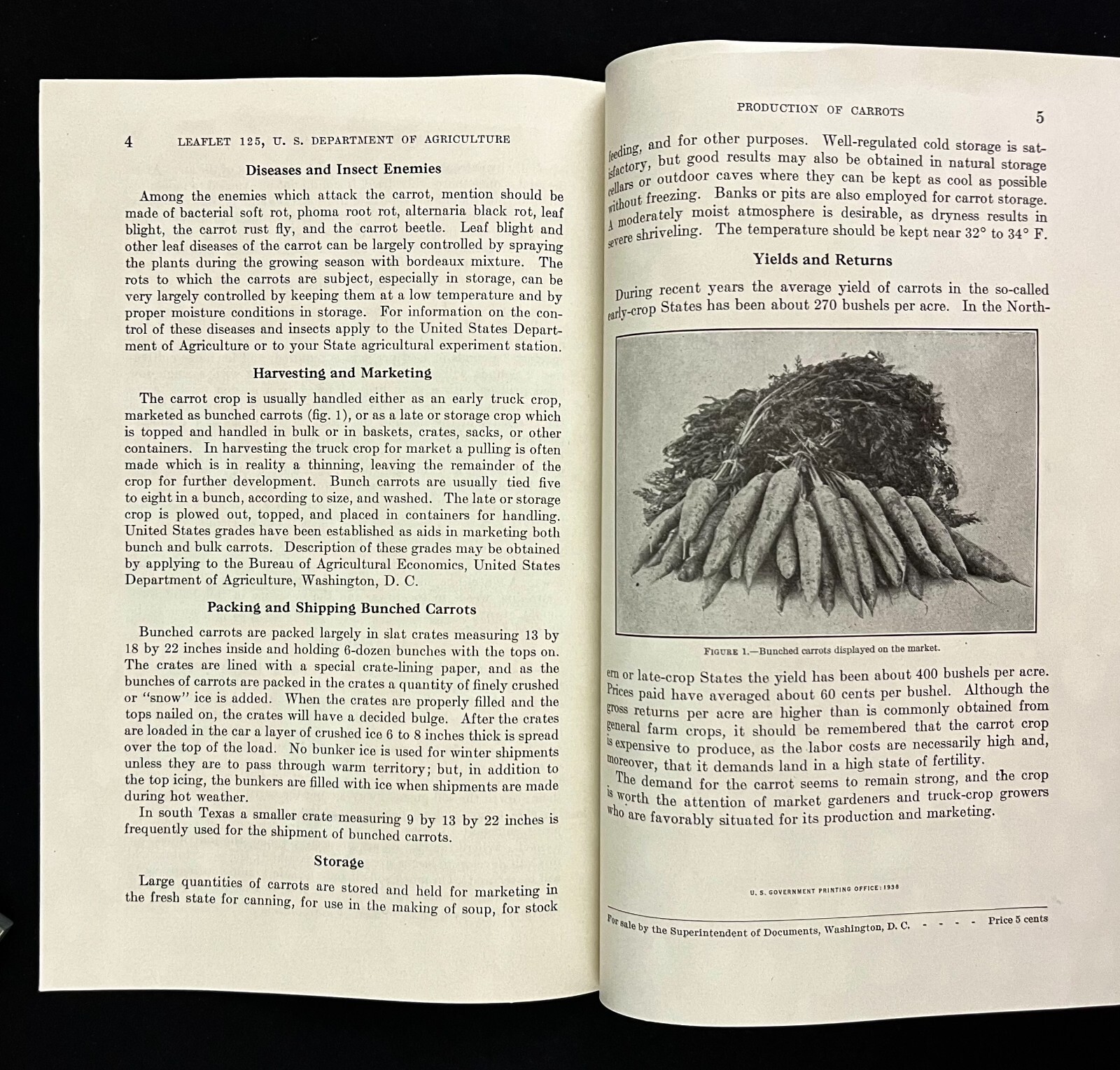1937-38 Carrot Production Great Depression Gardening Vintage Farmers Leaflet 125