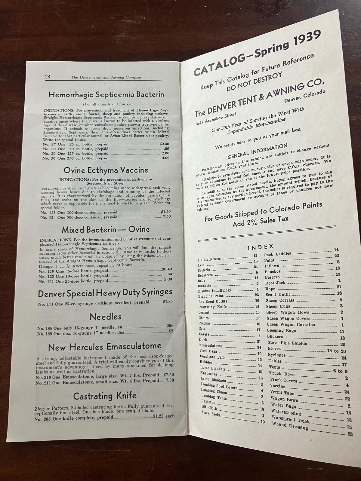 1939 Denver Tent and Awning 50th Year Catalog 24 pp Denver Colorado Sheep Wagon