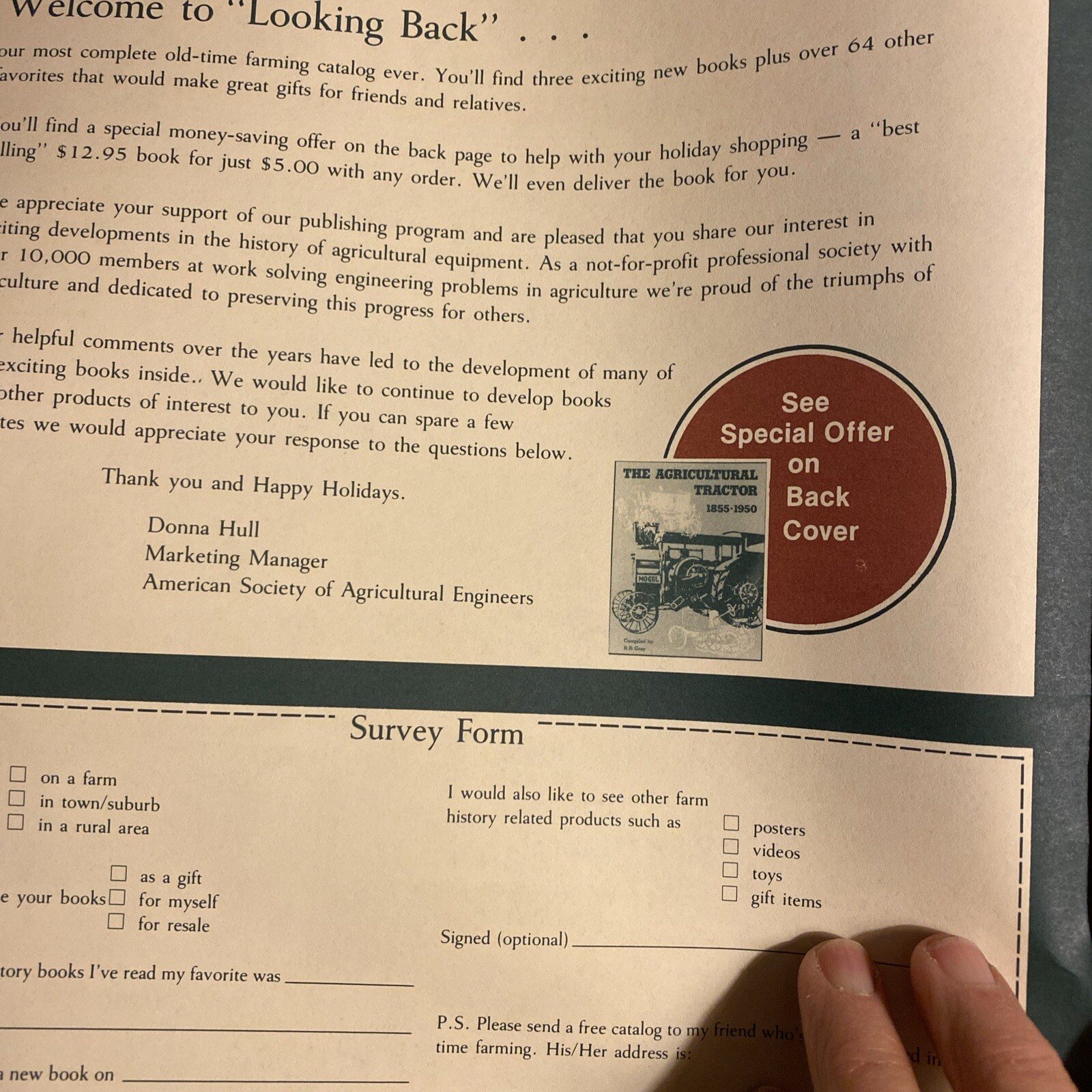 Looking back, old town Farm and catalog