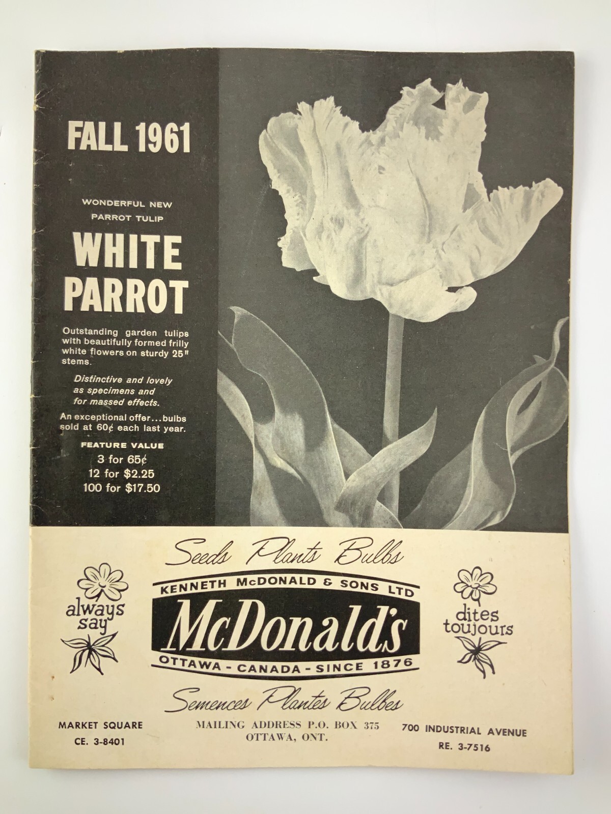 McDonald’s Seeds Plants Bulbs Catalogue Fall 1961 Catalog Ottawa Canada EE630