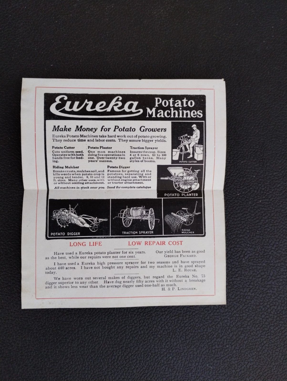 Circa 1900 Eureka Mower Company Potato Machinery Advertising Utica New York