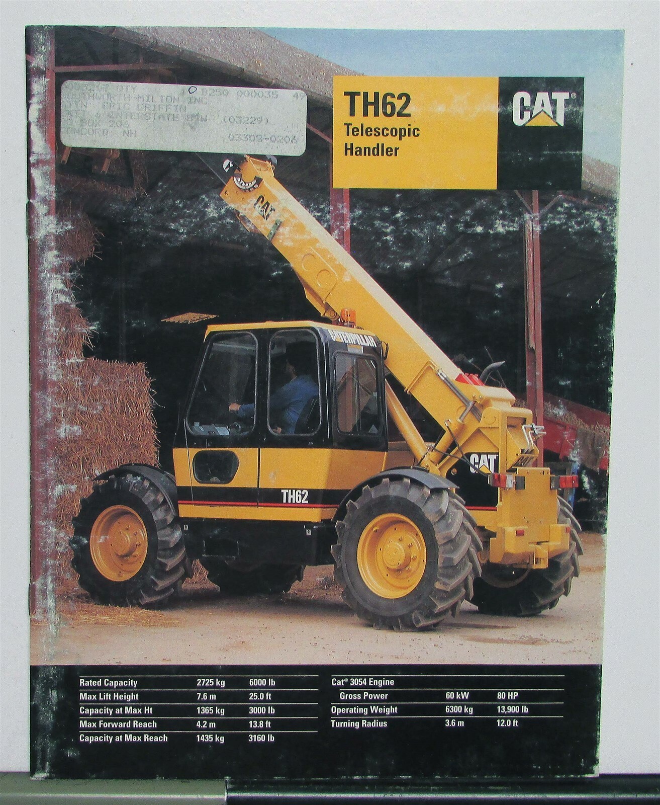 1996 Caterpillar TH62 Telescopic Handler Specs Construction Sales Brochure