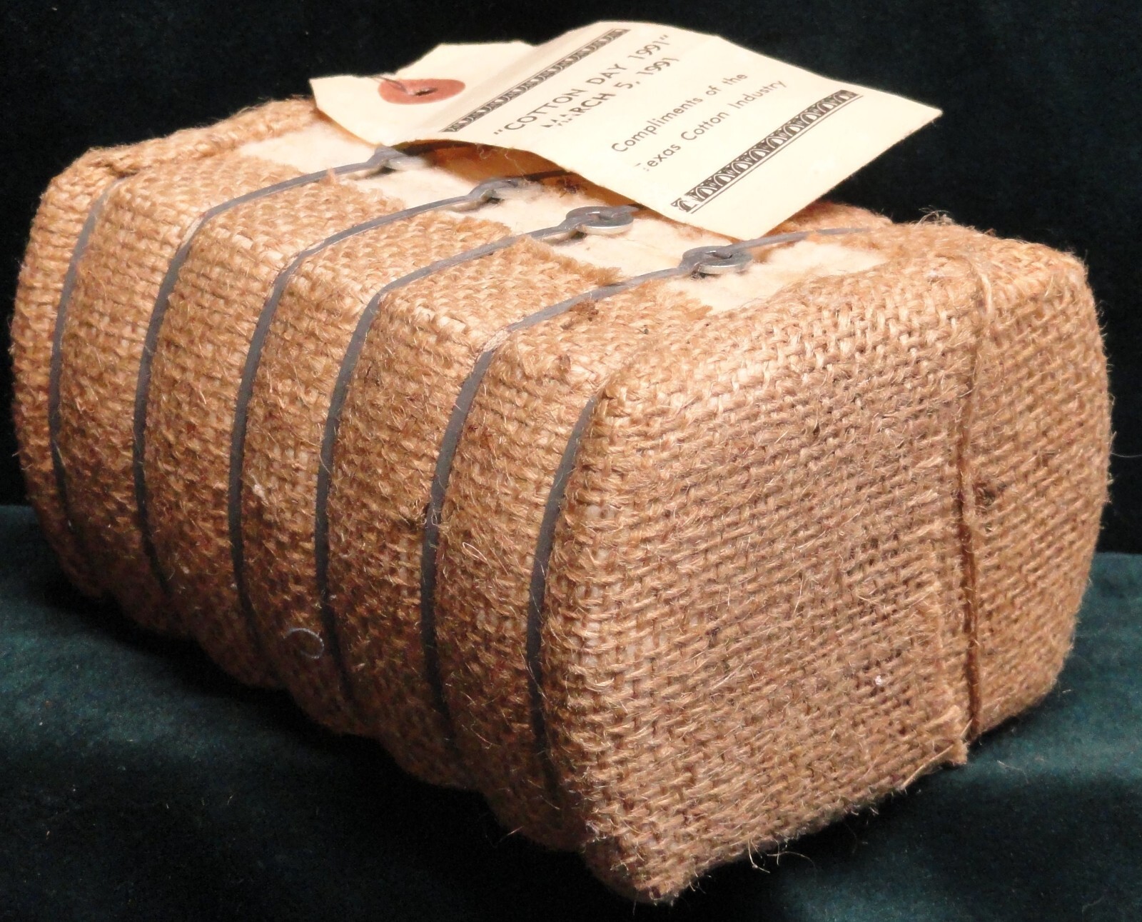 Vintage Miniature Souvenir “Cotton Day 1991” Texas Cotton Bale — LOOK