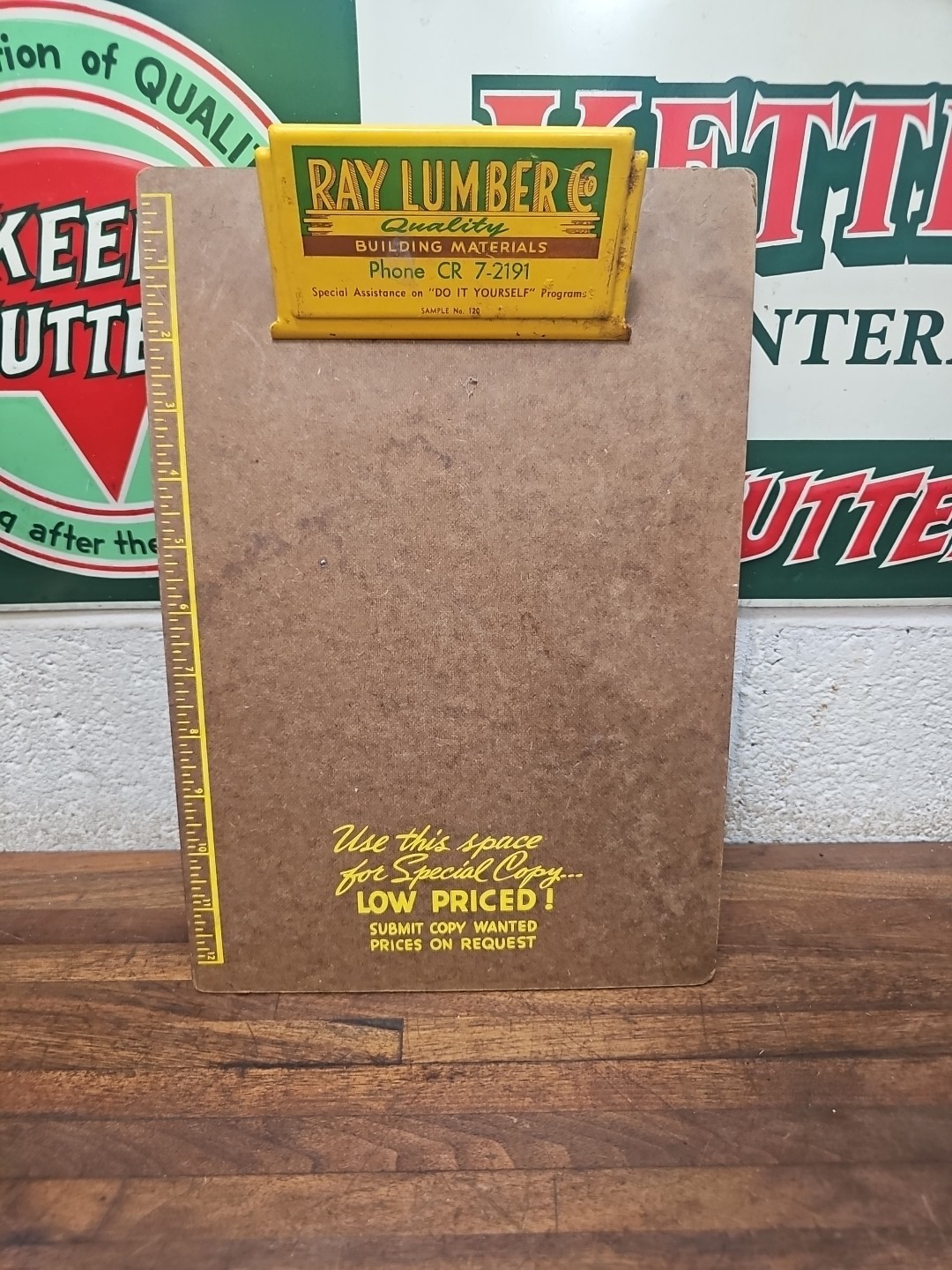 L42- NEAT vintage RAY LUMBER advertising Clipboard Metal Sign 13 x 9″