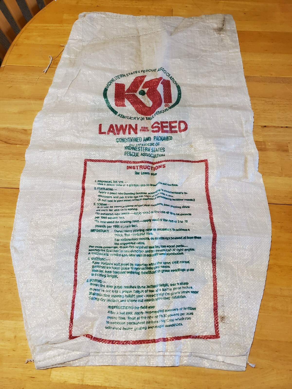 Vintage Kentucky 31 Tall Fescue Grass Seed Bag Sack ONLY 36″x20″