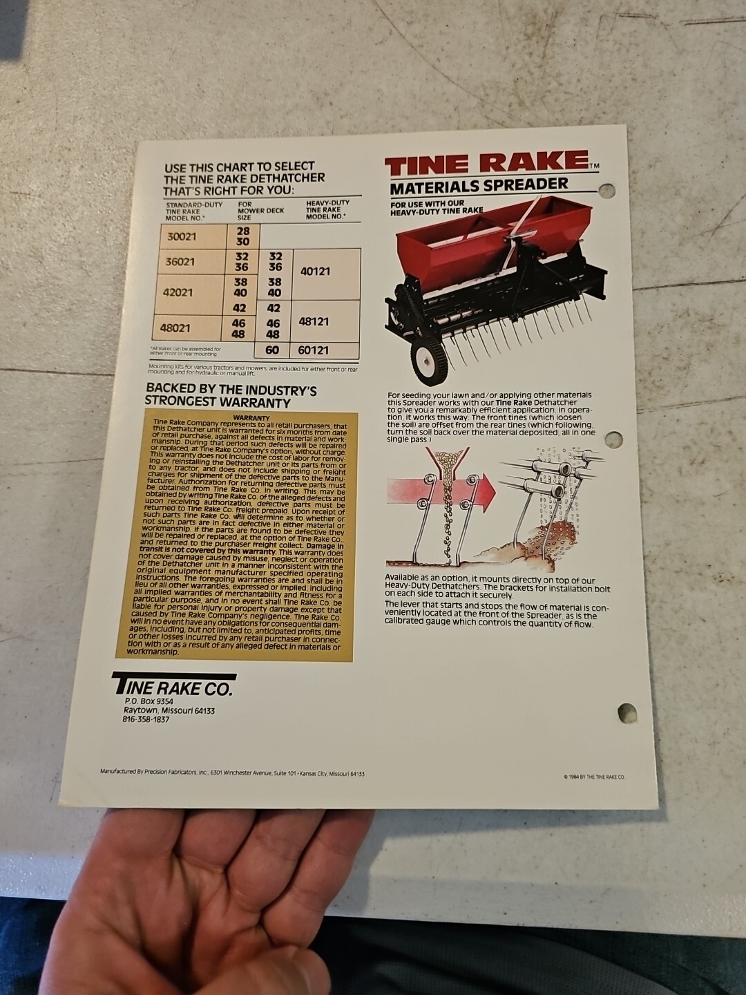 Vintage 1984 Tine Rake Dethatcher Dealer Sales Brochure
