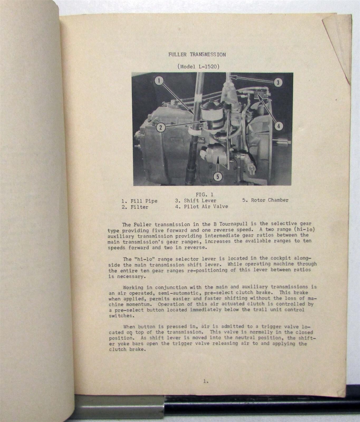 1957 LeTourneau-Westinghouse Transmission Care Model B Tournapull OperatorManual