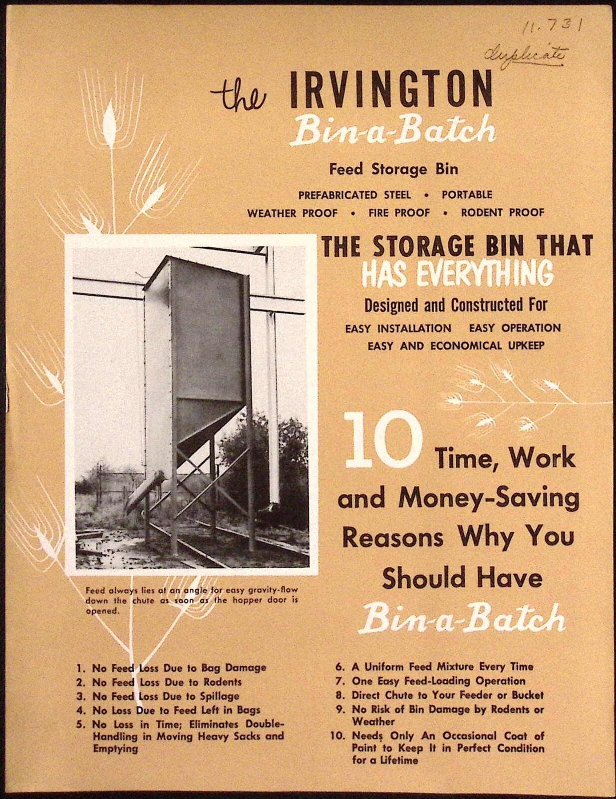 1950s Irvington Bin a Batch Storage Bin Irvington Steel & Iron Works