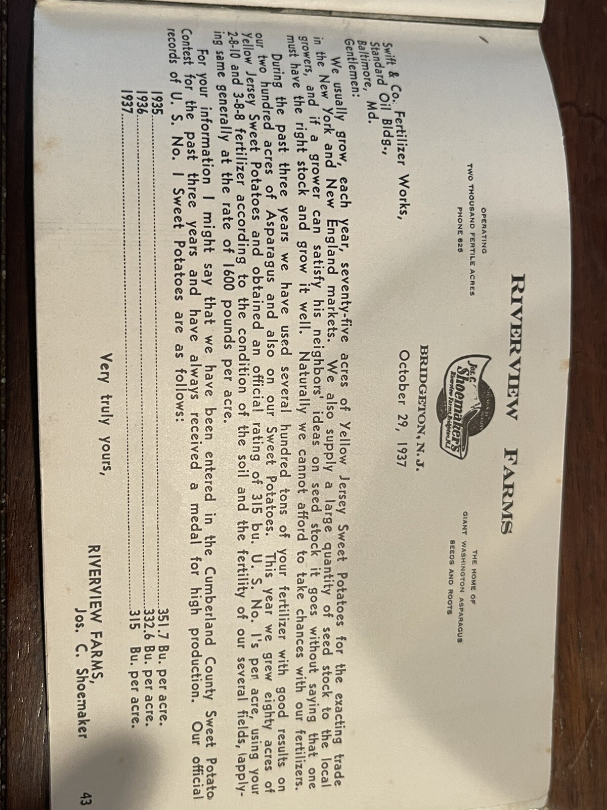 Vintage 1938-1940 Swift’s Red Steer Brand Fertilizers Advertising Memo Book