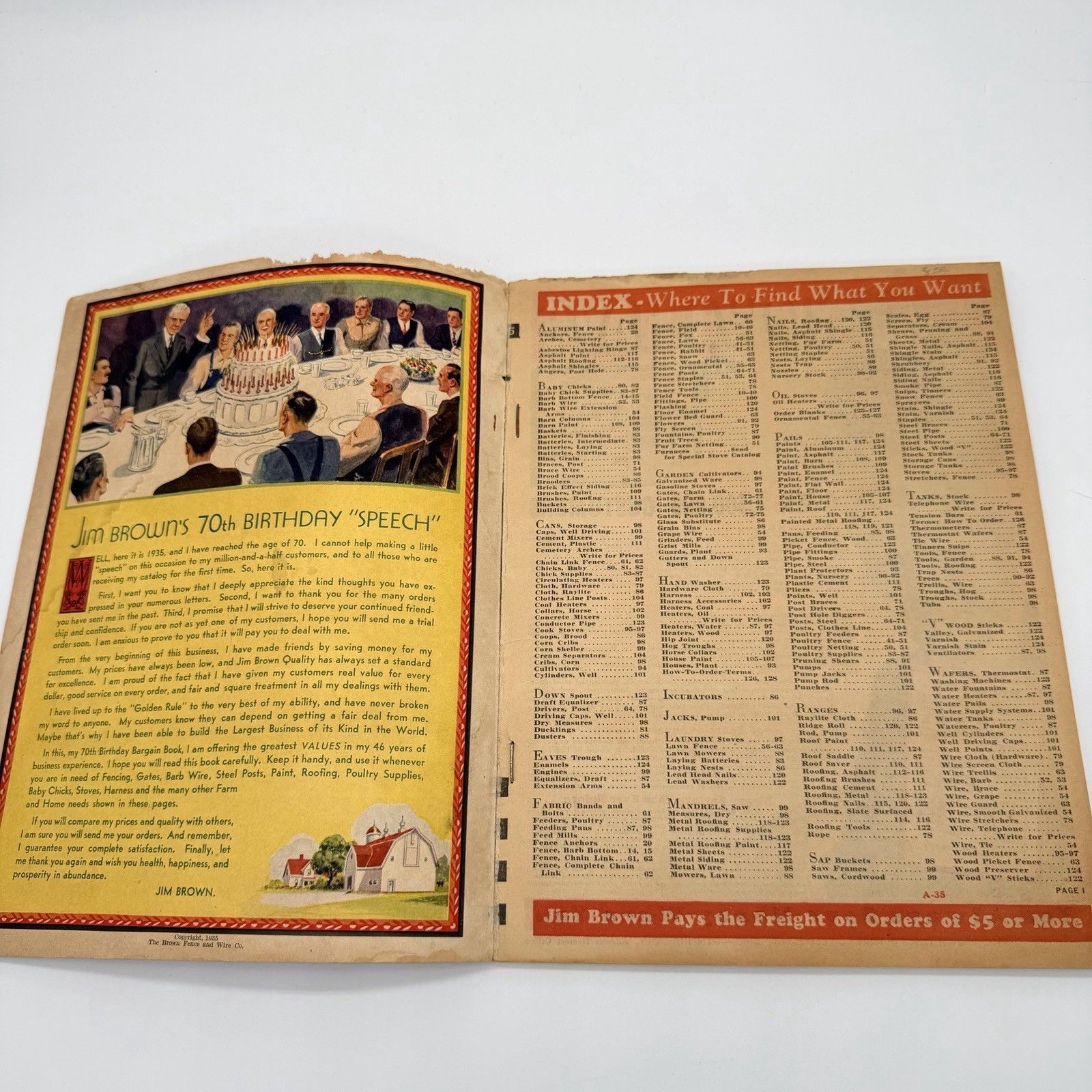JIM BROWN’S 1935 BARGAIN BOOK – THE BROWN FENCE & WIRE CO.- Catalog