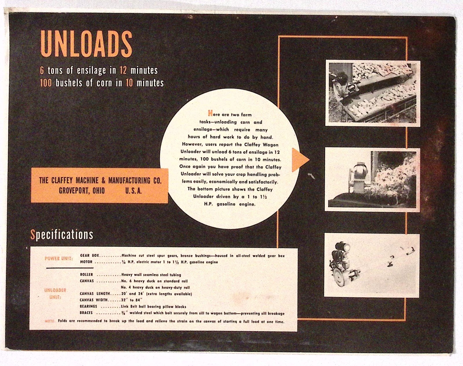 1950s Claffey Wagon Unloader Brochure Claffey Machine & Mfg Co Groveport OH