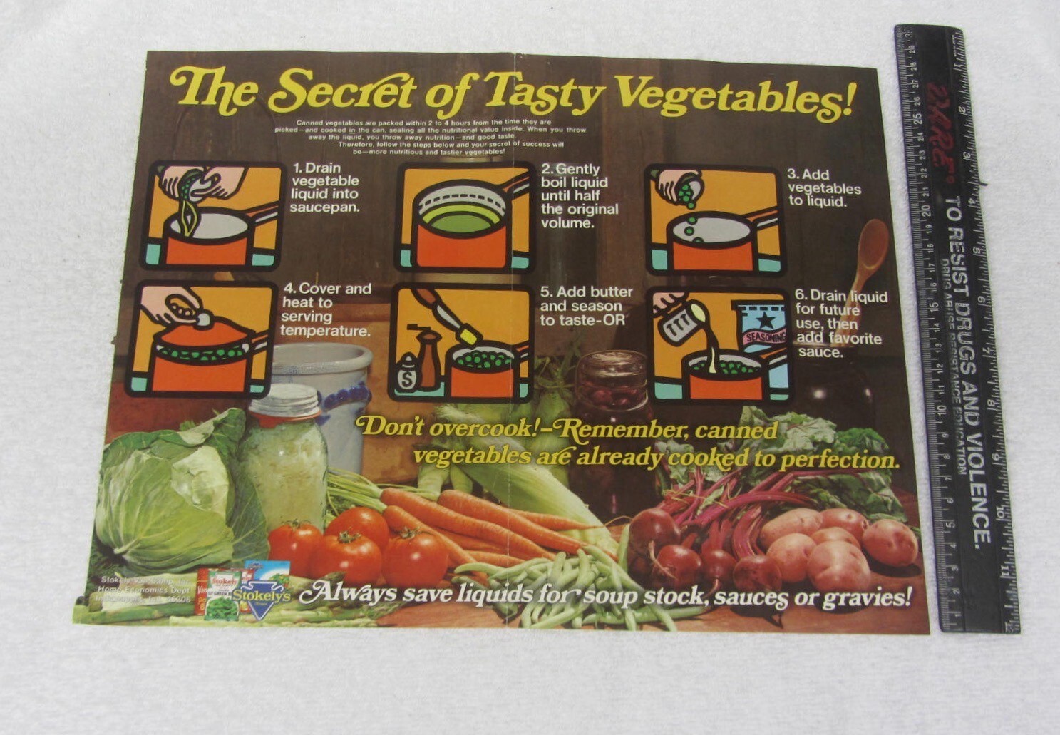 Vtg STOKLEYS Print POSTER 14.5″ X 11″ Secrets of Tasty Vegetables & Recipes 1973