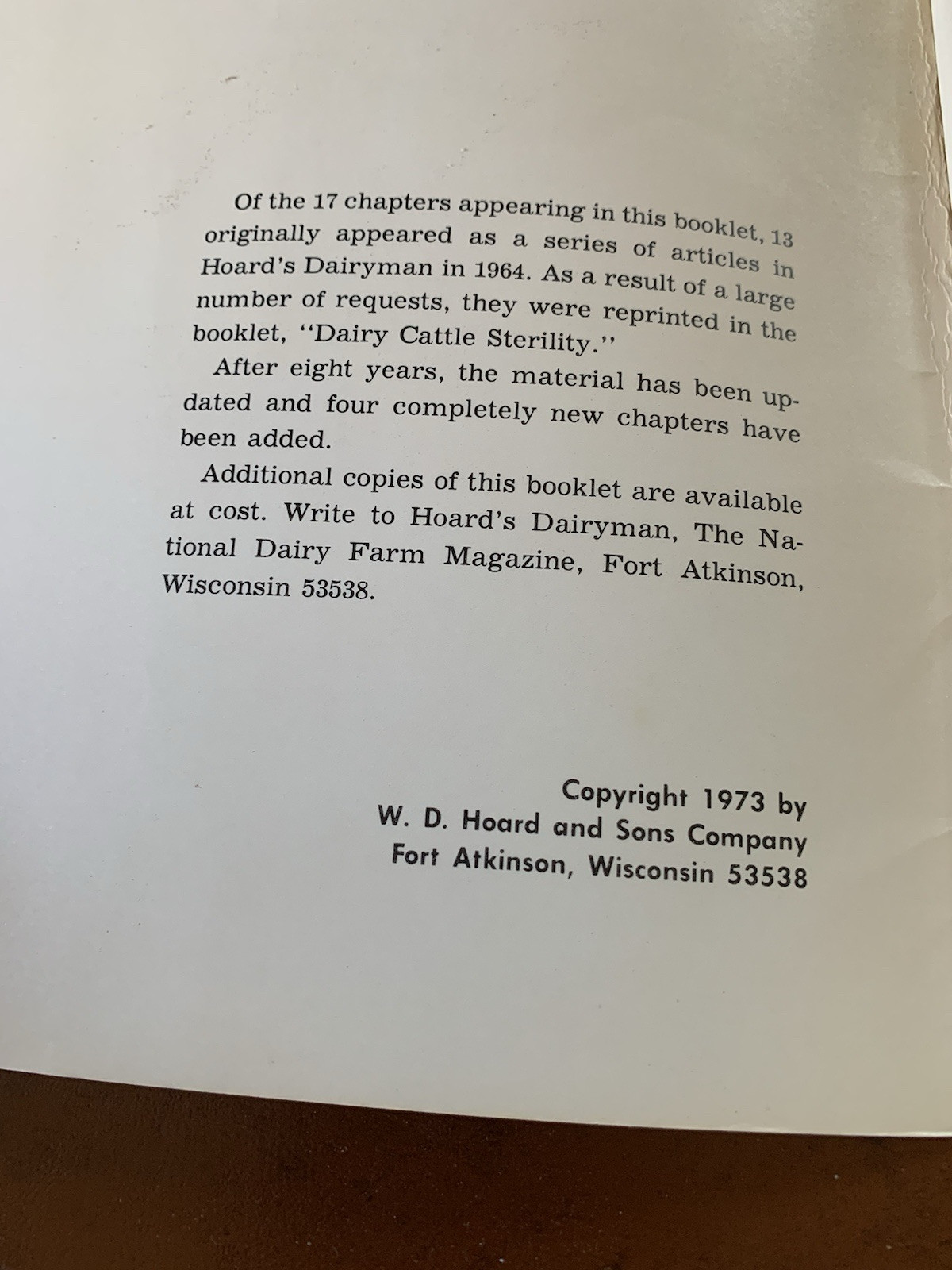 Hoard’s Dairyman 1973 Dairy Cattle Fertility & Sterility Farming Milk Ranching
