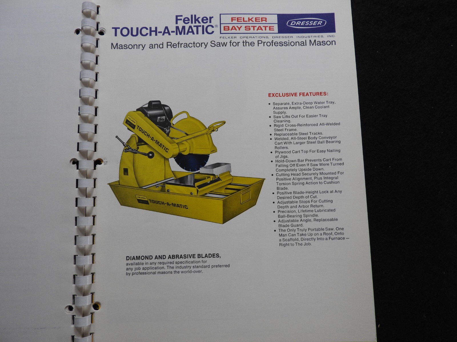 1974 Dresser Felker Bay State Concrete Saw Dealers’ Sales Catalog W/Prices MINTY
