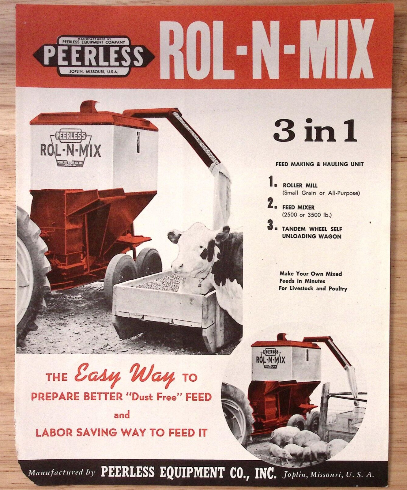 1950s Peerless Rol N Mix Dust Free Feed Brochure Peerless Equip Co Omaha NE