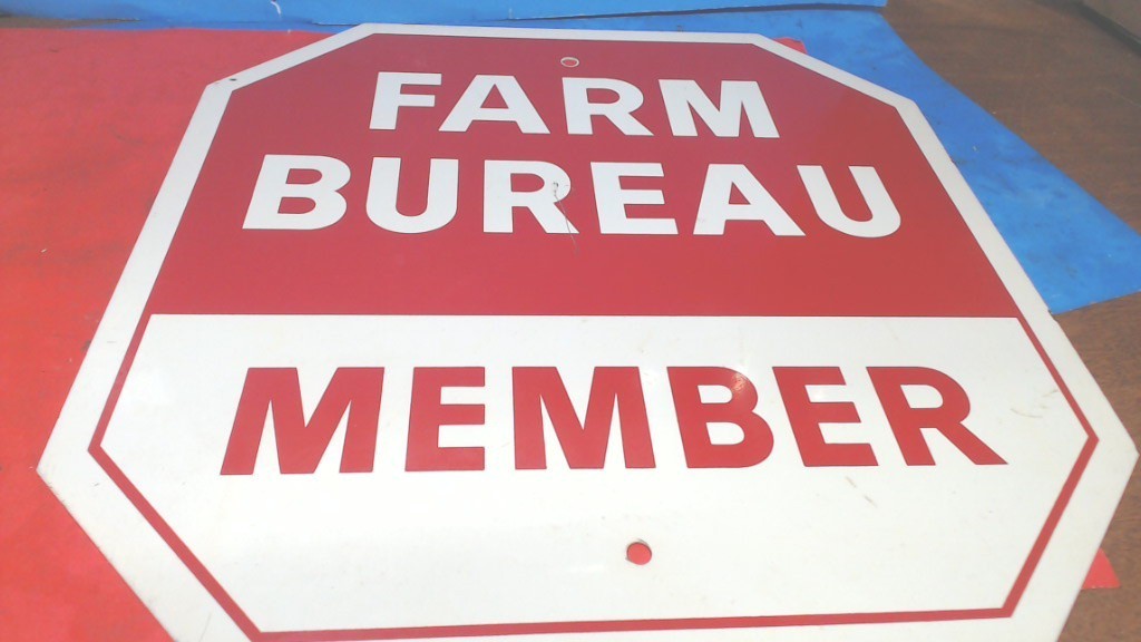 Vintage- Farm Bureau & Stop Sign- 15″ X 15″-RED & WHITE– Metal Sign