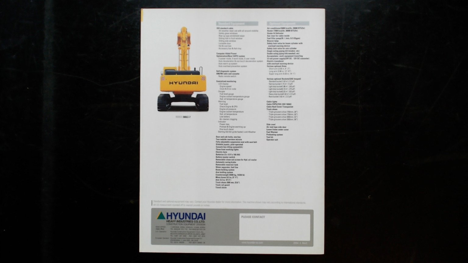 Hyundai 360LC-7 Crawler Excavator Brochure Heavy Equipment 2001
