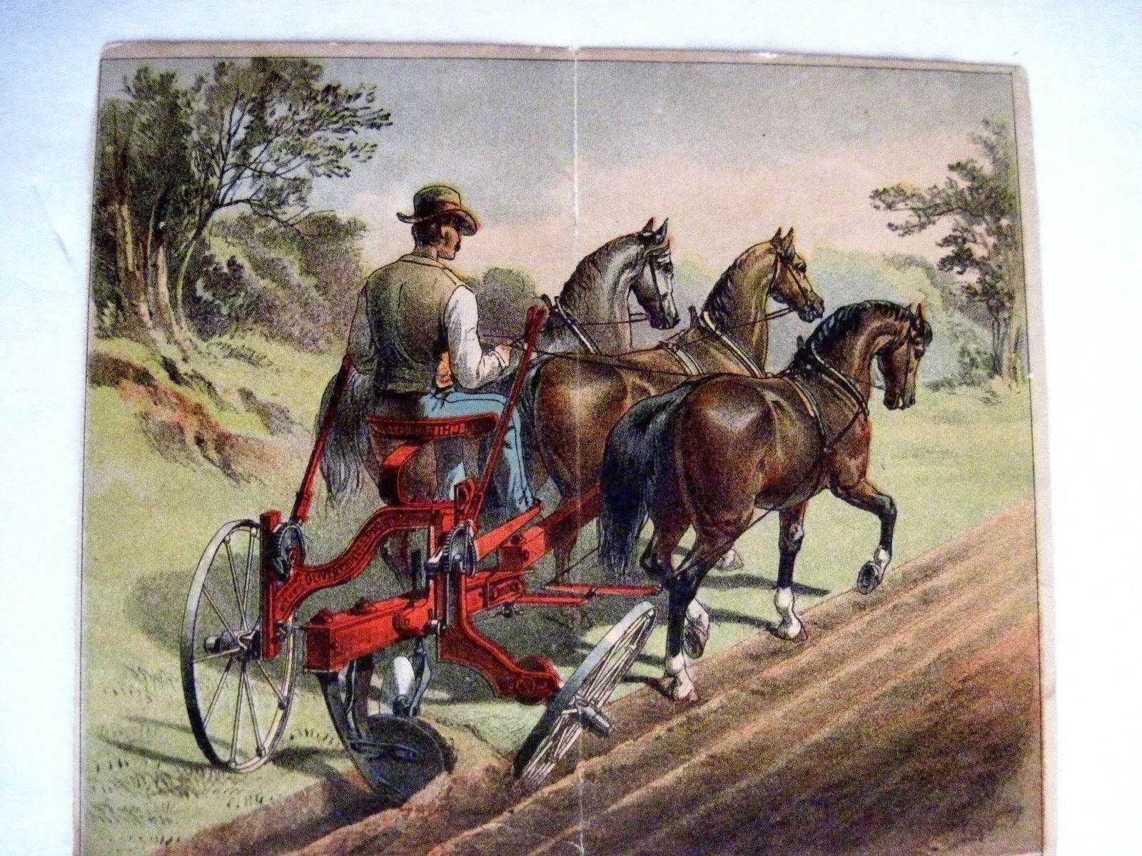 Victorian Trade Card for “Casaday, Sulky Plows” w/ Horse Drawn Plow *
