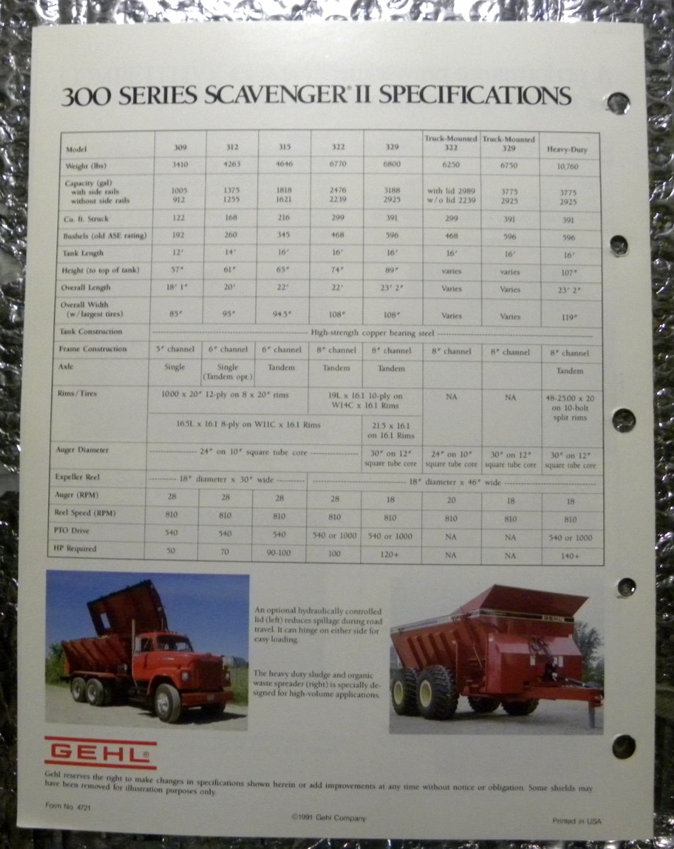 Vintage Factory GEHL Dealer’s Brochure V-Tank Spreader Buyers Guide